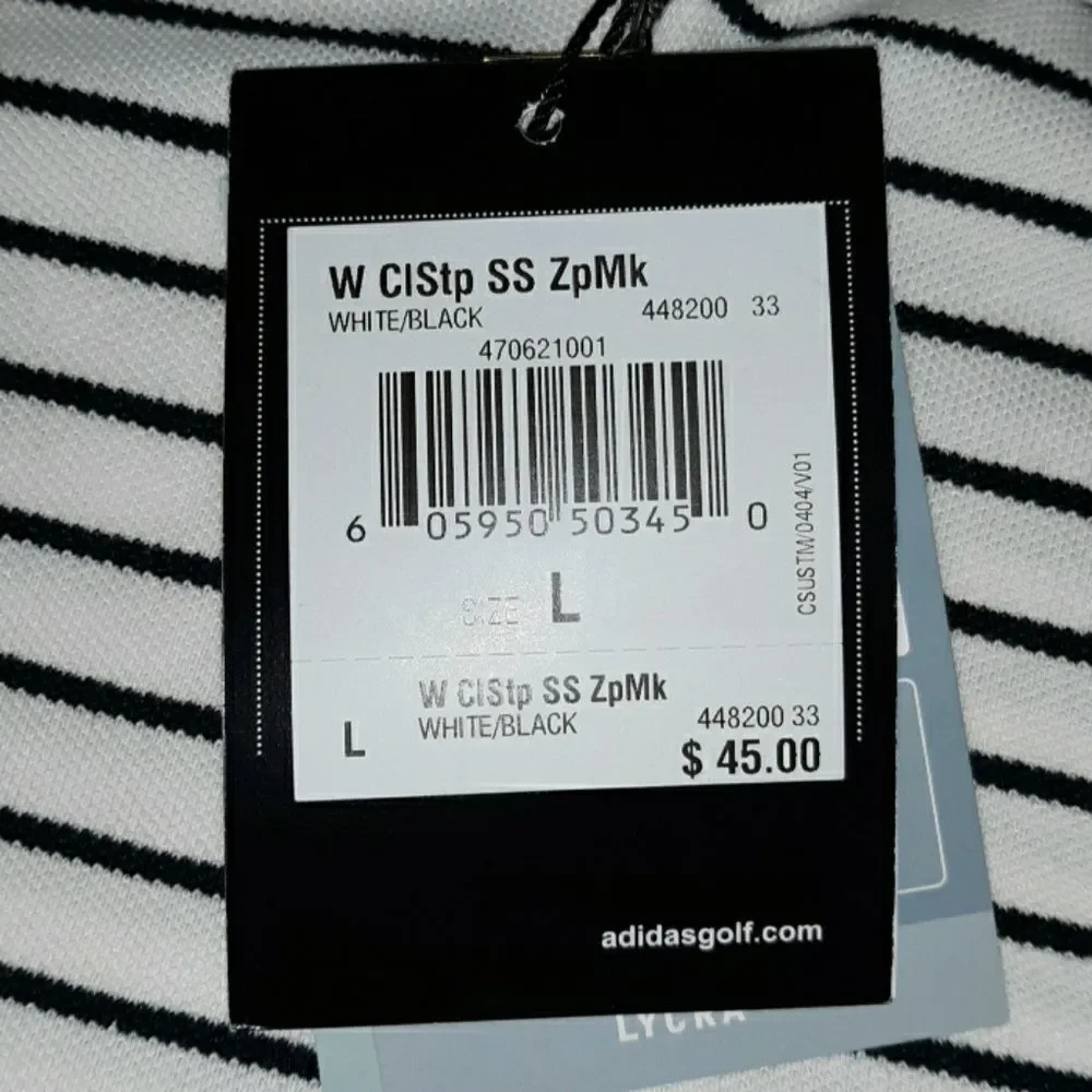 NWT Adidas Golf Climalite‎ Striped Zip Neck Shirt L